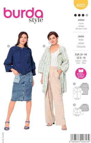 Burda Style Katalog-Schnittmuster Jacke und Parka mit weitem Stehkragen | Damen, Gr. 34-44 | Nählevel: Mittel #6022