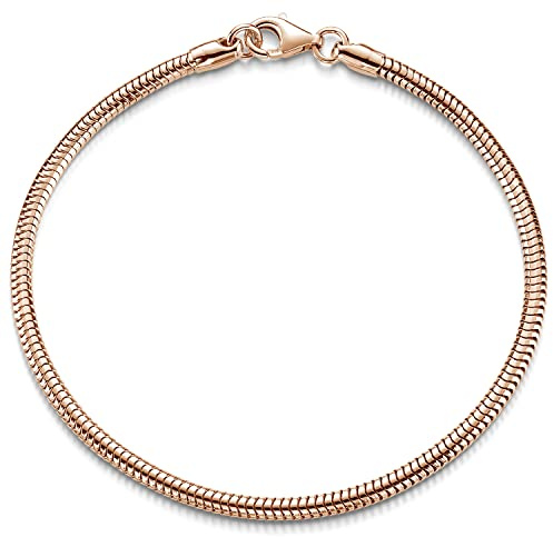 Damen Armband Silber 925 Rosegold vergoldet Schlangenkette 3mm breit SA-144 | Schlangenarmband aus 925 Sterling Silber mit wasserfester Rosé Vergoldung in 17,5-21,5cm von MATERIA by Matthias Wagner