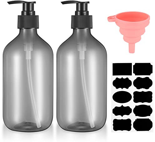 2 Pièces 500 ML Distributeur de Savon, Flacons Vides à Pompe à Pression Rechargeable, Bouteilles Vide Plastique pour Savon Shampoing Lotion Douche - Gris