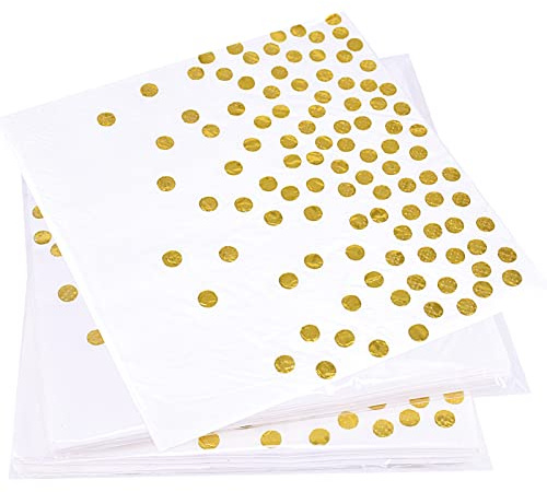 40 Stück goldene Einweg-Servietten, 16.4x16.4 cm, weiß und goldfarben, Party-Servietten, Geburtstag, goldene Hochzeit, Jahrestag, Servietten, Babyparty, Papierservietten, Brautparty, Serviette