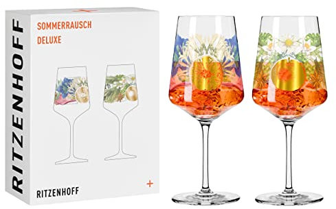 RITZENHOFF 2841017 Aperitif-Glas Sprizz 2er-Set 500 ml - Serie Sommerrausch Deluxe Nr. 17 + 18 mit bunter Collage - Made in Germany