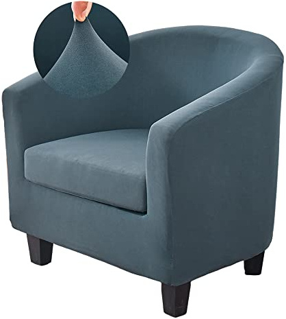 Highdi Copripoltrona 1 Posto Chesterfield Elasticizzato 2 Pezzi Tinta Unita Fodere Poltrona da Cocktail Antiscivolo con Coprisedile per Bar Soggiorno Camera da Letto Club (Grigio Scuro)