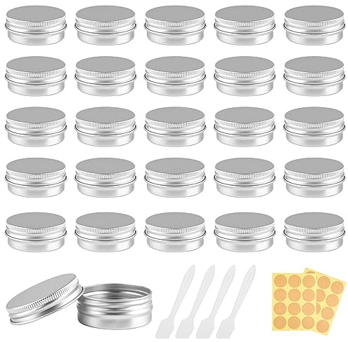 20 Pièces Pots en Aluminium Vide, 15 ml Rond Cosmétiques Pot Conteneurs Avec Couvercle à Visser, Contenants Cosmétiques pour Crème, Échantillons, Baume à Lèvres (avec autocollants et mini spatule)