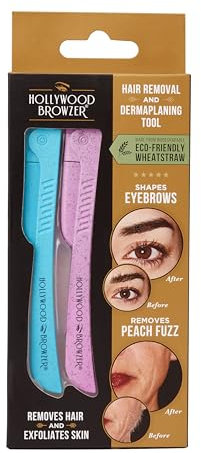Hollywood Browzer 2er Set Gesichtshaarentferner Rasierer & Dermaplaning Tool für Damen, Augenbrauenrasierer, Peeling & Haarentfernung ohne Schmerzen, mit Schutzhülle (Blauer Opal und Rosenquarz)