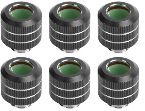 Osprey, Confezione da 6 raccordi a compressione da filettatura G1/4 a OD 14 mm, raccordi in ottone e lega di alluminio per sistemi di raffreddamento ad acqua per computer con adattatori anti-off,