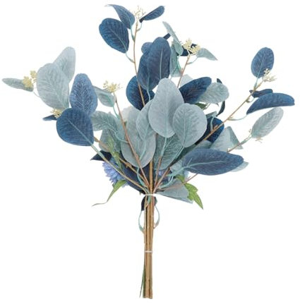 MAGICLULU Künstlicher Eukalyptus und Chrysanthemenstrauß aus Seide Natürliche Blumenarrangements für Party Dekoration und Stilvolle Wohnraumgestaltung Blau