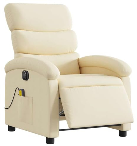 vidaXL Elektrisk massagefåtölj gräddvit tyg, fåtölj, fåtölj med uppresningshjälp, reclinerstol, fåtöljer, fåtöljer med uppresningshjälp