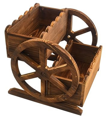 Kersiki 2-stöckiger Garten-Pflanzkasten mit Rädern, Holzwagen-Pflanzkästen mit Drainagelöchern, dekorativer erhöhter Übertopf für Gemüse, Blumen, Kräuter, Blumenwagen für Garten, Terrasse, Balkon