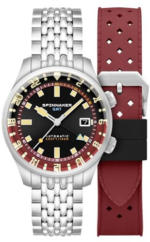 Spinnaker Bradner GMT SP-5121 - Orologio automatico da uomo, 42 mm, con cinturino in acciaio inox massiccio, Rosso Sombre, Bradner Gmt Automatico