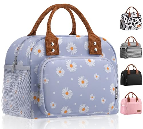 Yotrone Lunch Bag for Women Men Adults, Large Insulated Lunch Box Bag Thermal Leakproof Tote Reusable Cooler Bag for Work School Picnic Travell(Blue Daisy)