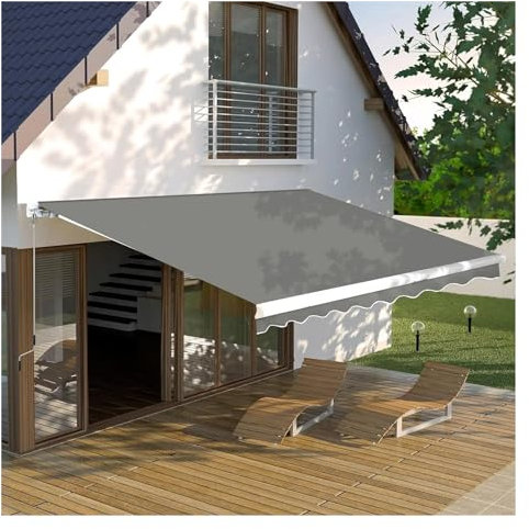 OZLCUA Einziehbare Markise Markisen-Sonnenschutz, 3,6 x 3,2 m, einziehbar, for Terrasse, Außenschutz for Deck mit Handkurbel, Grau Klemmmarkise Einziehbar