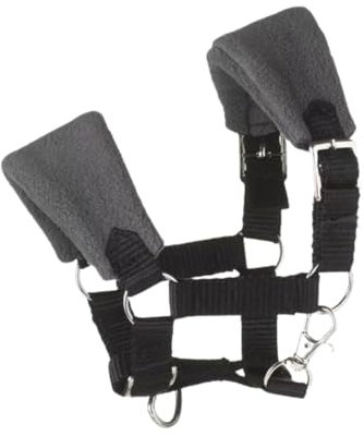 Panduro Hobby Horse mit fleecegefüttertem Halfter für Steckenpferde, mit gepolsterter, wärmender Nasen- und Genickstück – Ideal für Hobbypferde – Fleece-Grau/Schwarz