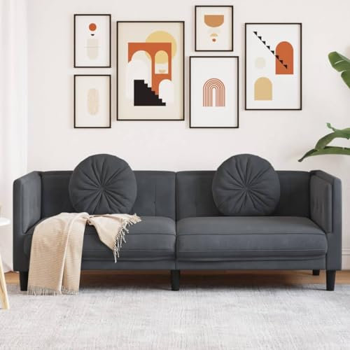 Hommdiy Sessel, Polstersessel mit Kissen, Relaxsessel Sofa für Wohnzimmer, Loungesessel Fernsehsessel Polstersofa, Modern,Samt Sessel,Dunkelgrau,3-Sitzer