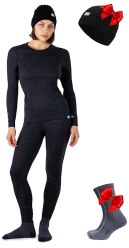 Merino.tech 100% Merino Unterwäsche Damen Set Shirt & Hose + Wandersocken | Leicht/Midweight/Schwer Funktionsunterwäsche, Skiunterwäsche, Thermounterwäsche Set für Wandern, Ski, Outdoor, atmungsaktiv