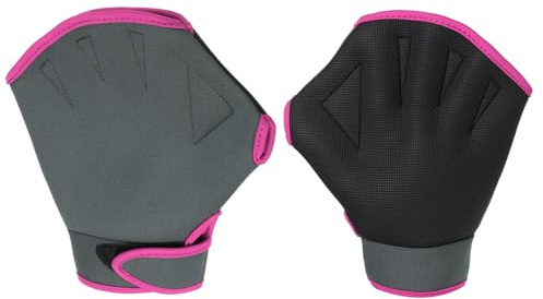 PATIKIL Webbed Swimming Gloves, 1 Pair Swim Gloves Aquatic Fitness Water Resistance Aerobics Gloves for Women and Men Swimming Diving, Gray/Rose Red, S