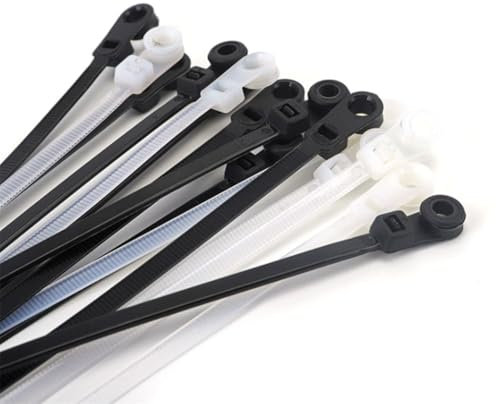 Btkigl 100PCS Nylon Cable Zip Ties with Screw Hole Mount Self Locking Loop Wrap Bundle Ties Straps 4x150/4x200mm (4x200mm Black)