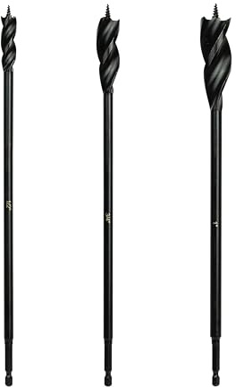 Greycore Tools 3-Piece 12 Inch 3-Flute Auger Bit, Wood Drill Bit for Hard and Soft Wood, 1/4” Quick Change Shank, Woodworking Auger Bits (12” Set 1/2”, 3/4”, 1”)