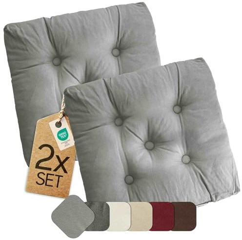 etérea Sitzkissen Heidi 42x42 cm 2er Set Grau – Stuhlkissen Indoor Outdoor | 2er - 8er Set · 8 cm hoch · Dick gepolstert · Indoor & Outdoor · 55% Baumwolle, 45% Polyester · OEKO-TEX Made in Green