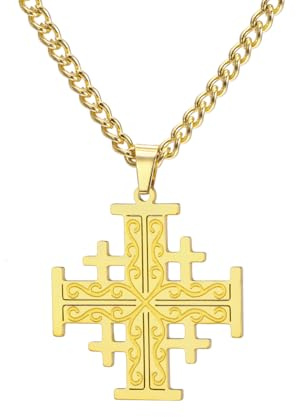 EUEAVAN Collier croix de Jérusalem, chevaliers, templiers - Bijou religieux grec - Pendentif - Déclaration de prière - Cadeau de baptême pour homme
