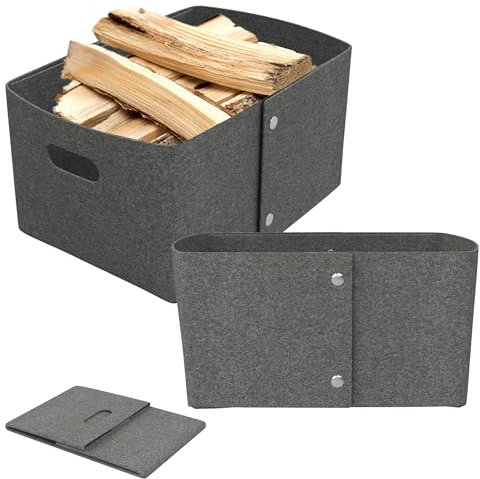 YRHome Felt Storage Basket Faltbar Vliesstoff Aufbewahrungskorb Mit Knopfverschluss Filzkorb Basket Für Schlafzimmer Badezimmer Büro,35 x 25 x 20 CM,Dunkelgrau