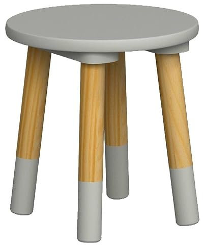 URBNLIVING Kids Wooden Portable Stool, Lightweight and Anti-Slip, H26cm x D24cm, Round Seat Grey Chair for Toddlers, Small Children, Home Decor for Desk, Table, Nursery, Kitchen, Bedroom
