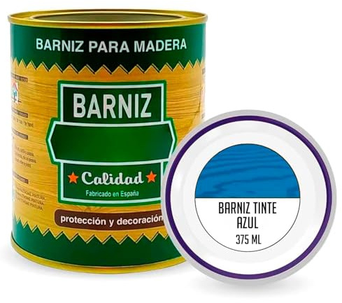 AC - Bote de Barniz para Madera - Fabricado en España - Ideal para todo tipo de Maderas, vigas, cerchas, marcos, etc. - Capacidad de 375 ML - Azul