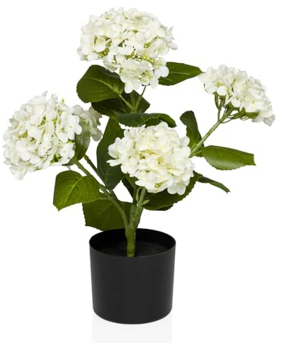 hjh OFFICE Kunstblume im Topf 52cm Hydrangea Dekopflanze Hortensienbusch, Künstliche Hortensie Deko Blume