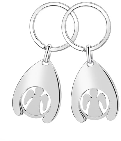 Yeenano Angel Shopping Trolley Tokens,2 Pcs Detachable Trolley Coin,Metal Shopping Cart Keychain,Supermarket Trolley Token Holder Pound Coin,for Trolleys and Locker Coin Bags Car Key Fob
