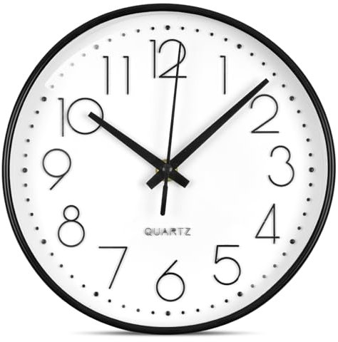 Aolso 20 cm (8 pollici) Orologio da Parete Moderno Silenzioso,Orologio da Muro al Quarzo Circolare Facile Lettura,Movimento al Quarzo per Camera da Letto, Soggiorno, Cucina, Ufficio-Bianco+Nero