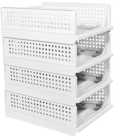 Faltbare Aufbewahrungsbox, Organizer für Kleiderschrank, verschiebbar, stapelbar, Schublade, für Küche, Schlafzimmer, Küche, 33,5 x 43 x 56 cm, 4 (1 Stück) - Weiß