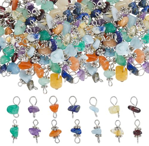 SUPERFINDINGS Breloques en Pierre Précieuse 84 couleurs Connecteurs en Pierre Naturelle Breloques en Argent Antique pour la Fabrication de Bijoux Colliers Bracelets de Cheville
