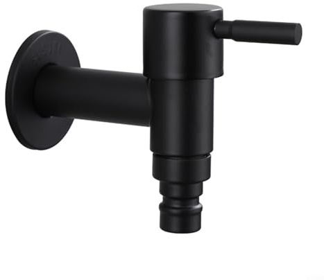 Langer Griff, Wandmontage, Schlauchanschluss, Kugelhahn, Edelstahl, Outdoor, Garten, Küche, Badezimmer, Wasserhahn, schwarzes Finish (S)