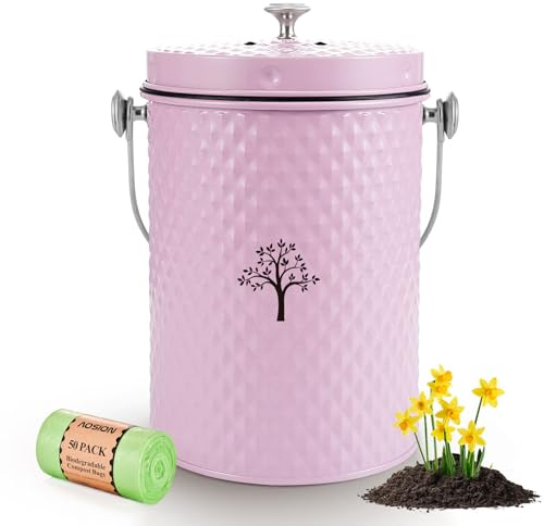AOSION Countertop Compost Bin Kitchen，Odorless Indoor Compost Bin with Lid and Compost Bags,Compost Bucket Composter Container for Food Waste,Pink