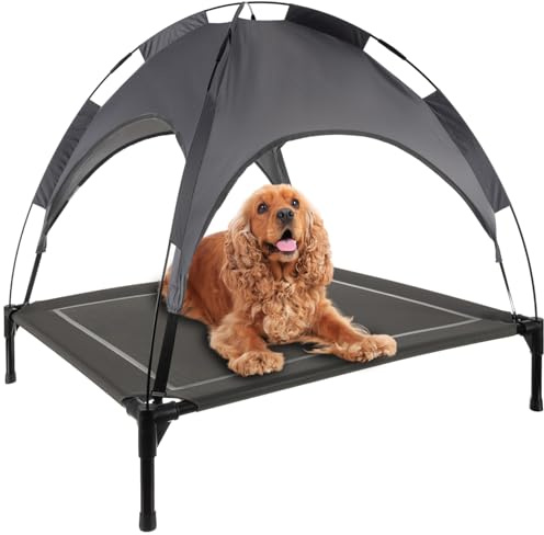 Purlov Hundeliege Outdoor mit Dach XXL - Hundebett Outdoor mit UV-Schutz, wasserfester Matte & Tragetasche – ideal für Garten, Balkon, Camping & Strand 25428