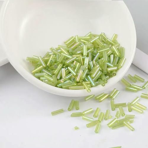 200 pezzi di perline in vetro trasparente 2 x 6 mm, nucleo argentato, perline in vetro ceco, per ricamo, gioielli, accessori per abbigliamento, bianco AB(AB Light