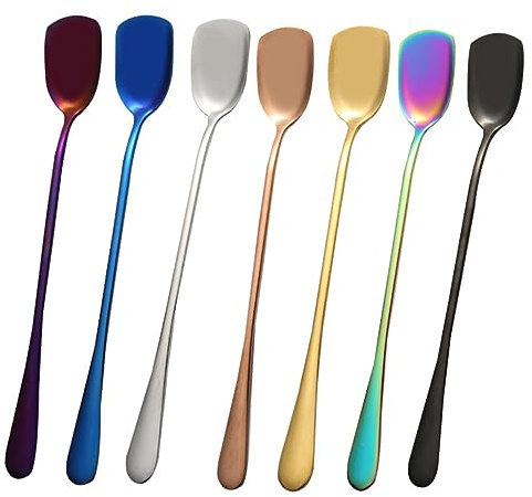 ULTECHNOVO 6pièces Lot De Cuillères à Glace Longues Acier Inoxydable Pour Mélanger Glace Et Cocktails Noir
