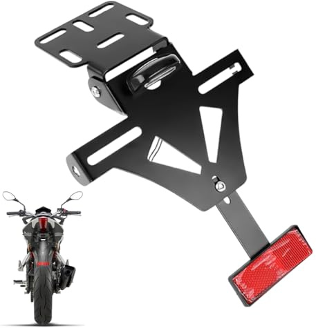 Einstellbarer Motorrad Kennzeichenhalter mit Reflektor Motorrad hinten & Kennzeichenbeleuchtung 180 x 200 mm, Universal Nummernschildhalterung kennzeichenhalter für motorad, Moped, Zubehör