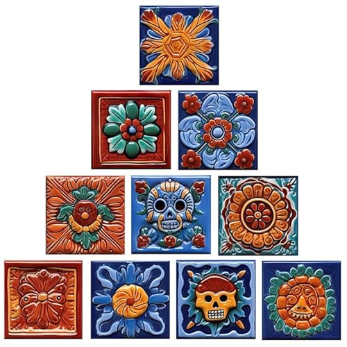 SHINEOFI 10 Uds Pegatinas De Azulejos De Flores De Marruecos Adhesivo Decorativo De Pared Vinilos Para Azulejos Resistente Al Agua Para Cocina Baño Y Hogar 3.93 in