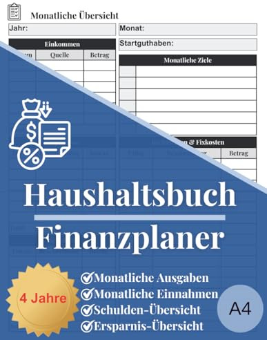 Haushaltsbuch zum eintragen: Finanzplaner für Einnahmen und Ausgaben im Überblick - Einfach, strukturiert und übersichtlich. Undatiert, 110 Seiten, A4