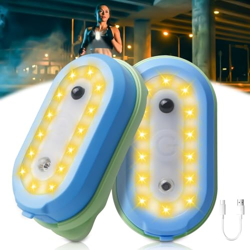 2 Stück LED Clip Lampe, Outdoor Blinklicht Sicherheitslicht LED USB Aufladbar Sicherheit Licht mit 4 Modi Nachtlauflicht USB Wiederaufladbar für Laufen Joggen Camping Wandern Bergsteigen (Blau)