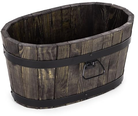 DREWDON Flowerbed Wooden Oval Flower Pot 50xH26 cm – Small Pine Wood Garden Pot in Barrel Shape – 20L, Brown, For Garden, Terrace and Balcony