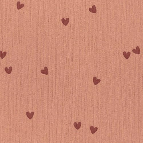 Musselin Stoff Herzchen, Double Gauze | ab 50cm x 130cm (blush) | 100% Baumwolle