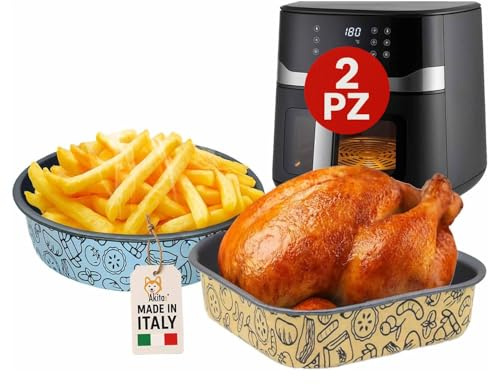 Akitaink Coppia Teglie Air Fryer - Set 2 Pezzi Antiaderenti in Alluminio | 1 Teglia Quadrata 20,7x20,7x5 cm + 1 Teglia Conica 22x5 cm per Friggitrice ad Aria e Forno