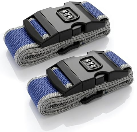 YIPFEN 2 Pezzi Cinghia per Valigia con Combinazione, Cinghia di Sicurezza Regolabile in Grigio-Blu per Bagagli da 20-32 Pollici, Accessori da Viaggio