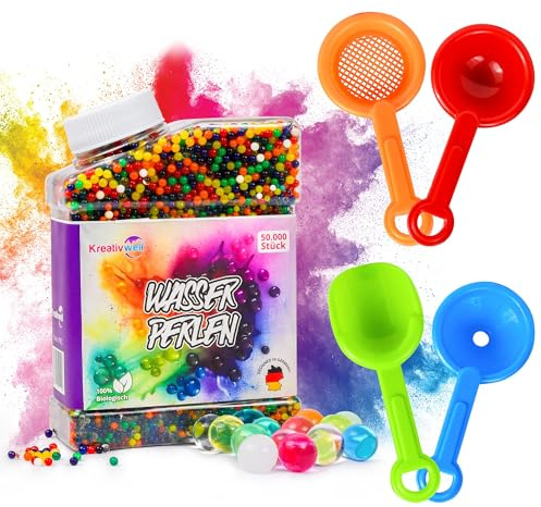 Wasserperlen Set 50.000 Stück – Gelperlen 10–12 mm mit Schaufel, Sieb, Trichter & Löffel – Für Pflanzen, Vasenfüller, Blumendekoration und Hochzeitsdekoration