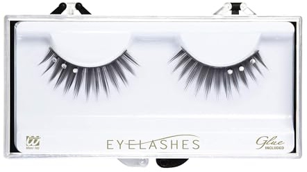 W WIDMANN MILANO Party Fashion - Künstliche Wimpern mit Strass | Schwarze Spitzenwimpern mit Klebstoff für Karneval und Mottoparty