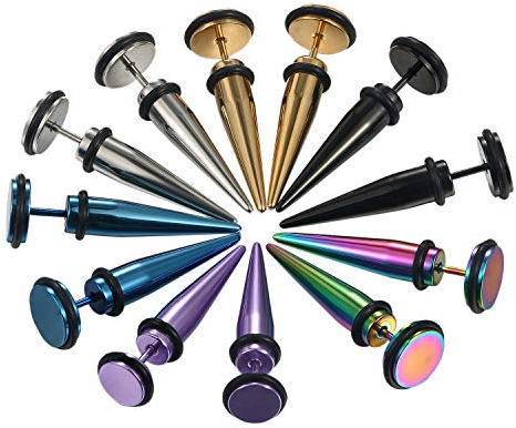 Aroncent 6 Paar Fake Plug Dehnstab Edelstahl Taper mit Gummi O-Ringe Fakeplugs Ohr Tunnel Piercing Ohrstecker Ohrringe Expander