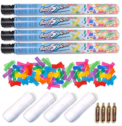 EASYSHOOTER Lot de 4 Lanceurs réutilisables de Confetti rectangulaire Multicolore Longueur 45-60 cm Hauteur 10-12 m Mariage