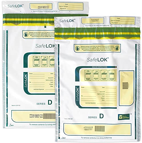 ControlTek SafeLok 585094 Tüte, manipulationssichere Pfandbeutel für Bargeld und Wertsachen, feuchtigkeits-, wärme- und kälteempfindliche Tinte, Abreißbon + große Barcodes, 30,5 x 40,6 cm, Weiß, 50