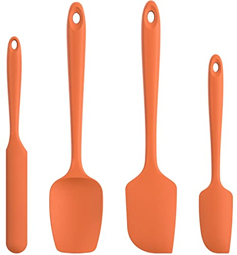 U-Taste Silikon Spatel och Degskrapa, 315 ℃ Värmebeständig (Orange) | 4 st, Non-stick Gummispatel, Sömlös Design i Ett Stycke för Matlagning Bakning Blandning